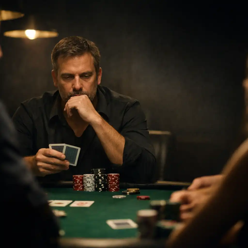Focused adult players seated across a live poker table